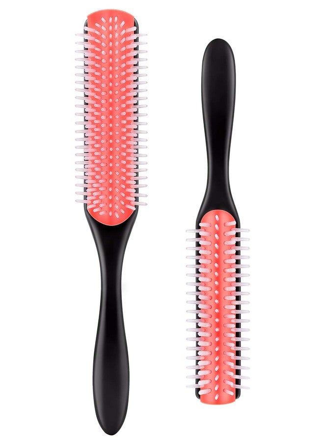 Mabox 2 Pieces Hair Brush - 9-Row Cushion Nylon Bristle Styling Brush and 5-Row Travel Hair Brush with Anti-static Rubber Pad for Curly Hair Styling, Separating, Shaping, Smoothing and Blow-Drying (Red) - Image 1
